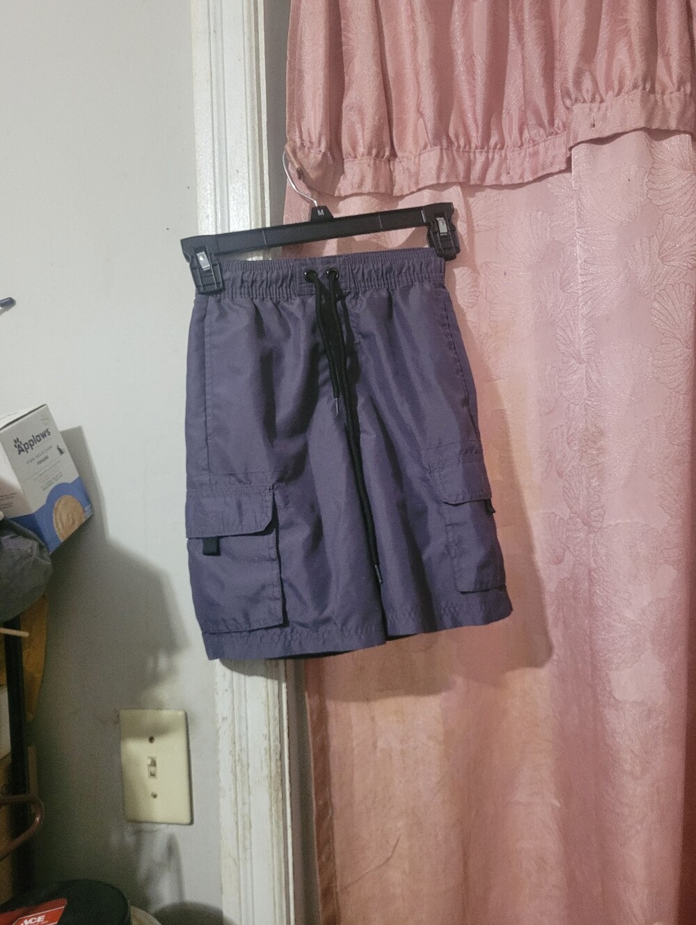 Kids Purple Cargo Swim Trunks with Elastic Drawstring